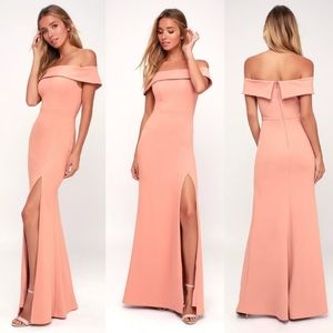 Lulu's Peach Off-Shoulder Maxi Dress
